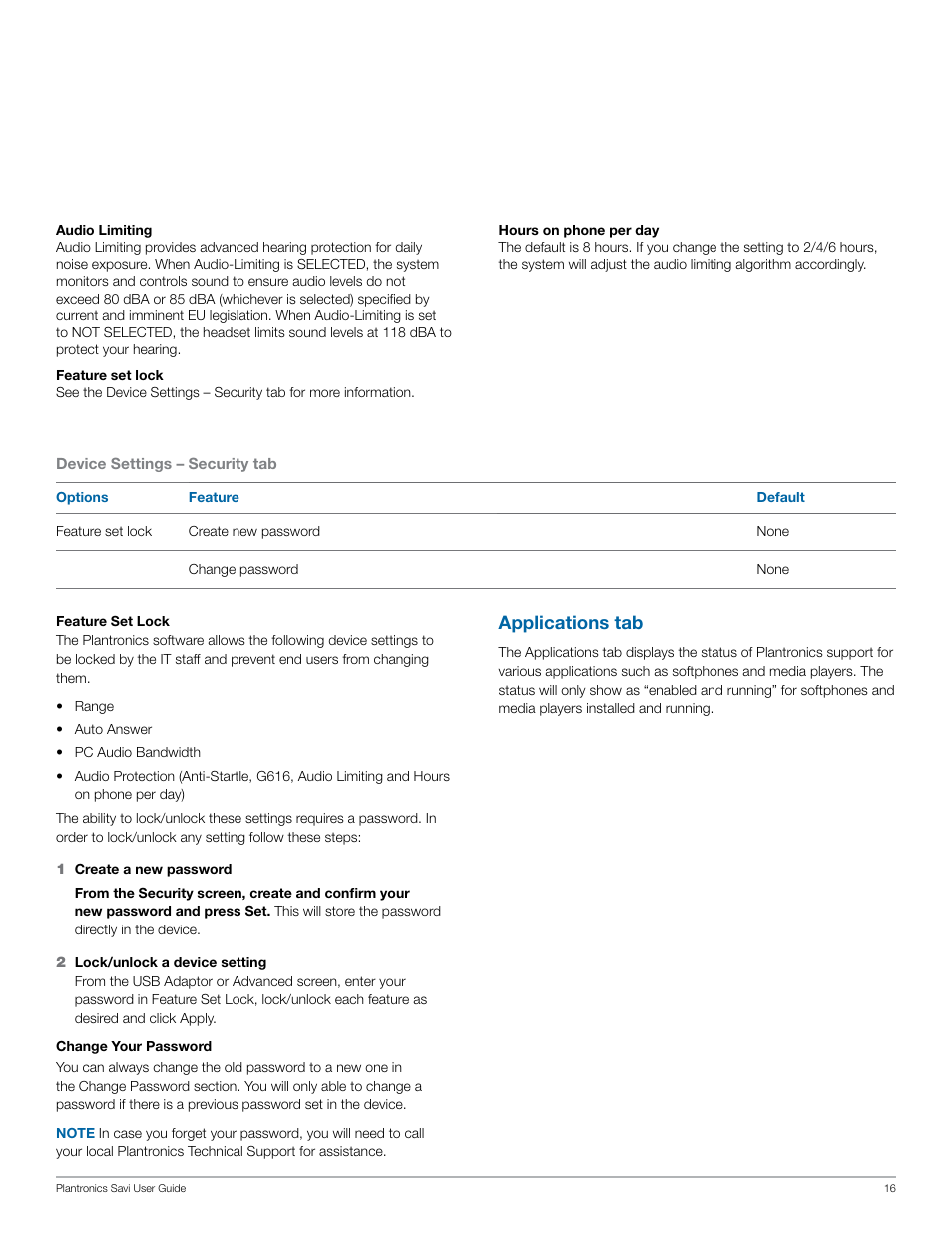 Applications tab | Plantronics Savi W440 User Manual | Page 16 / 22