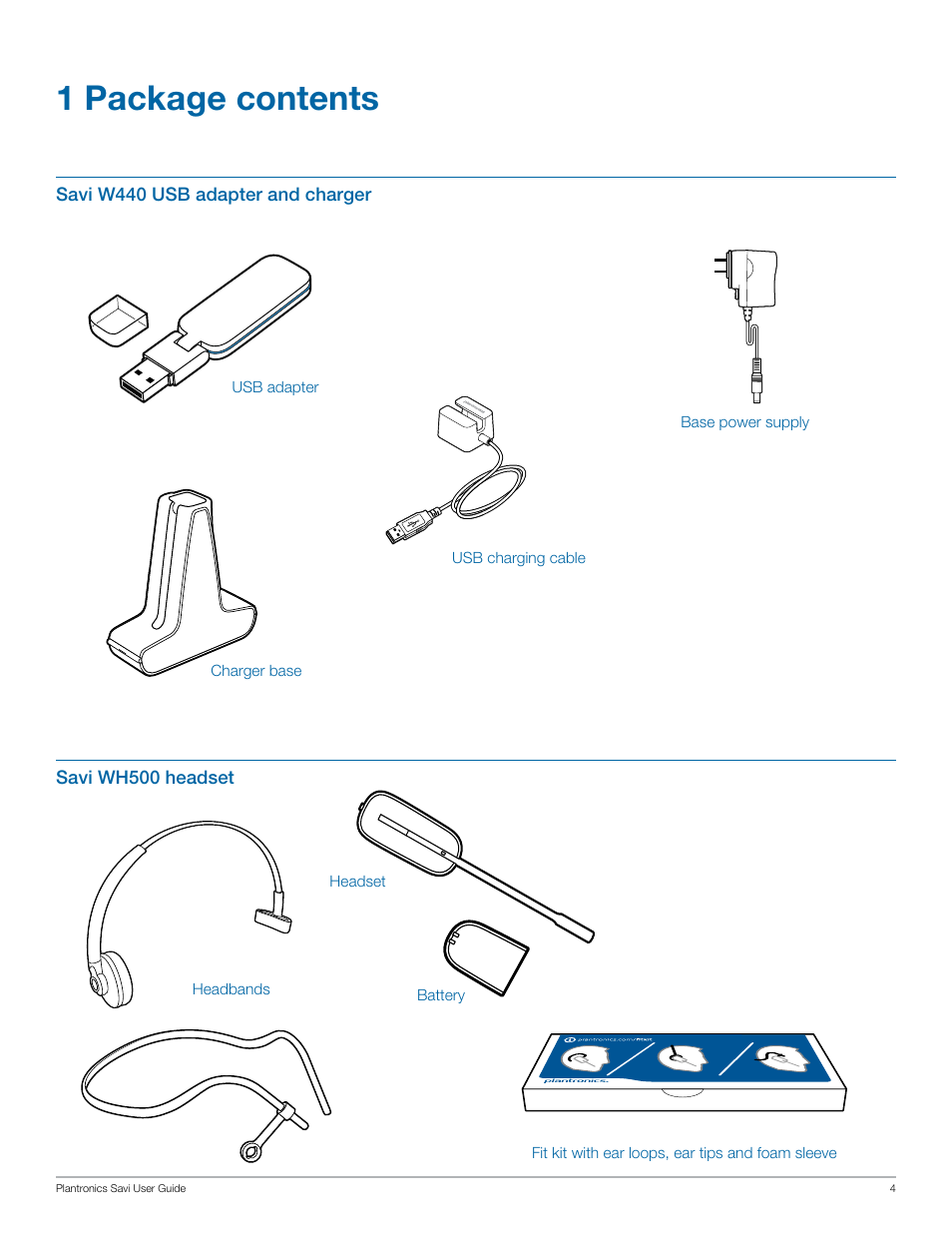 1 package contents | Plantronics Savi W440 User Manual | Page 4 / 22