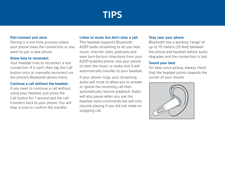 Tips | Plantronics Savor M1100 User Manual | Page 9 / 12