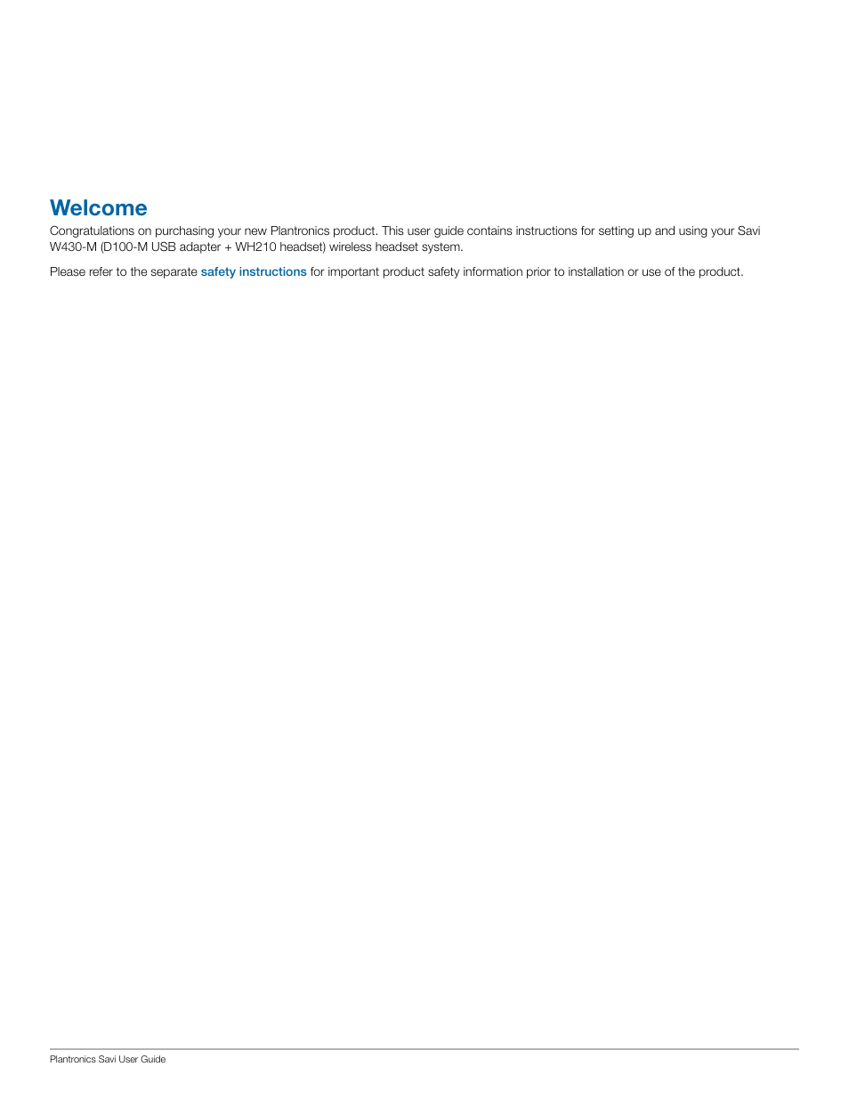 Welcome | Plantronics Savi W430-M User Manual | Page 2 / 19