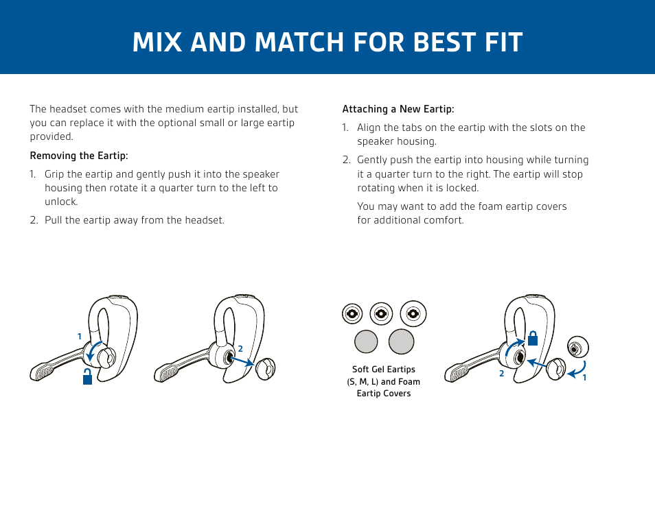 Mix and match for best fit | Plantronics Voyager PRO User Manual | Page 4 / 10