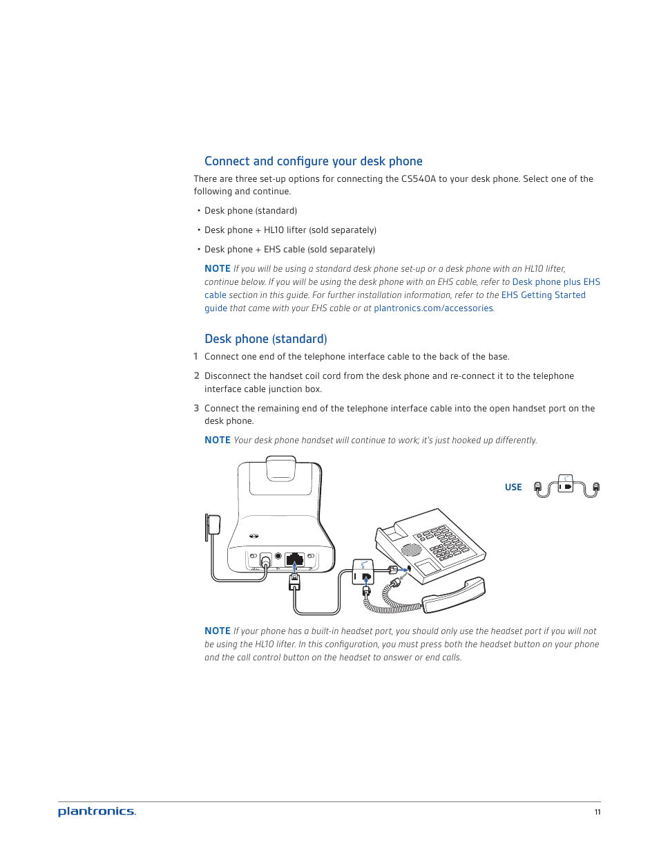 Connect and configure your desk phone, Desk phone (standard) | Plantronics CS540 User Manual | Page 11 / 24