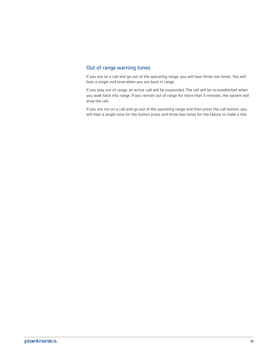 Out of range warning tones | Plantronics CS540 User Manual | Page 19 / 24
