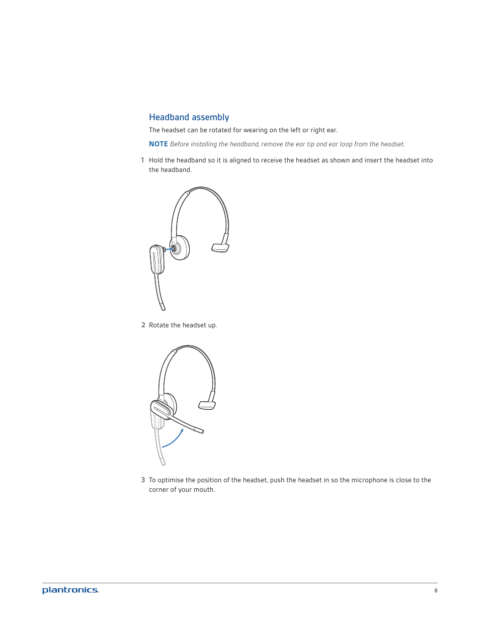 Headband assembly | Plantronics CS540 User Manual | Page 8 / 24