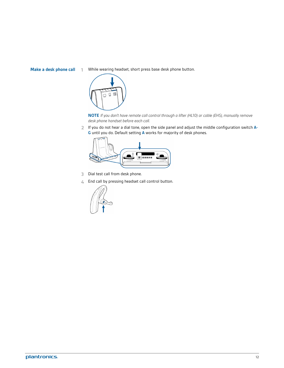 Make a desk phone call | Plantronics Savi W730 User Manual | Page 12 / 36