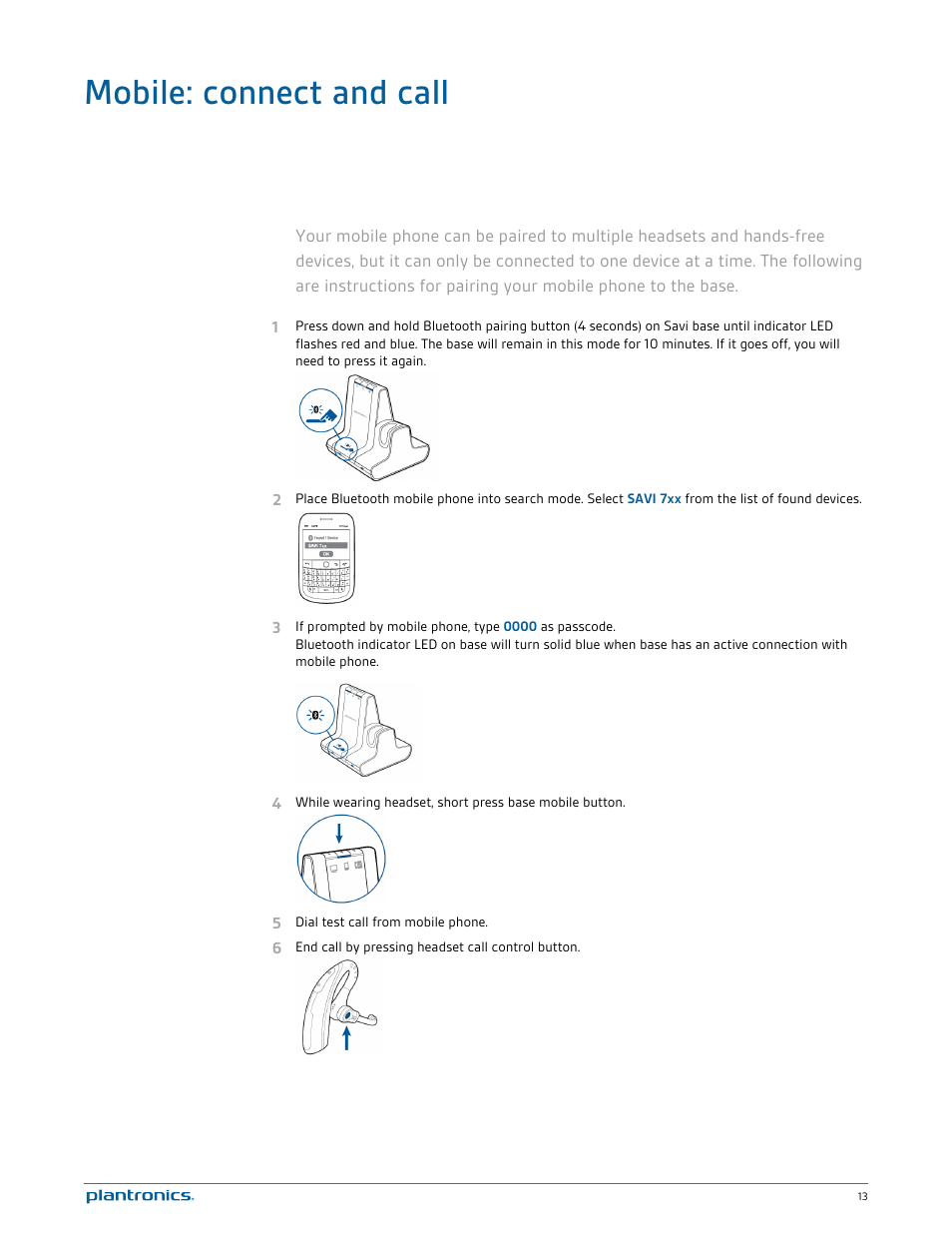 Mobile: connect and call | Plantronics Savi W730 User Manual | Page 13 / 36