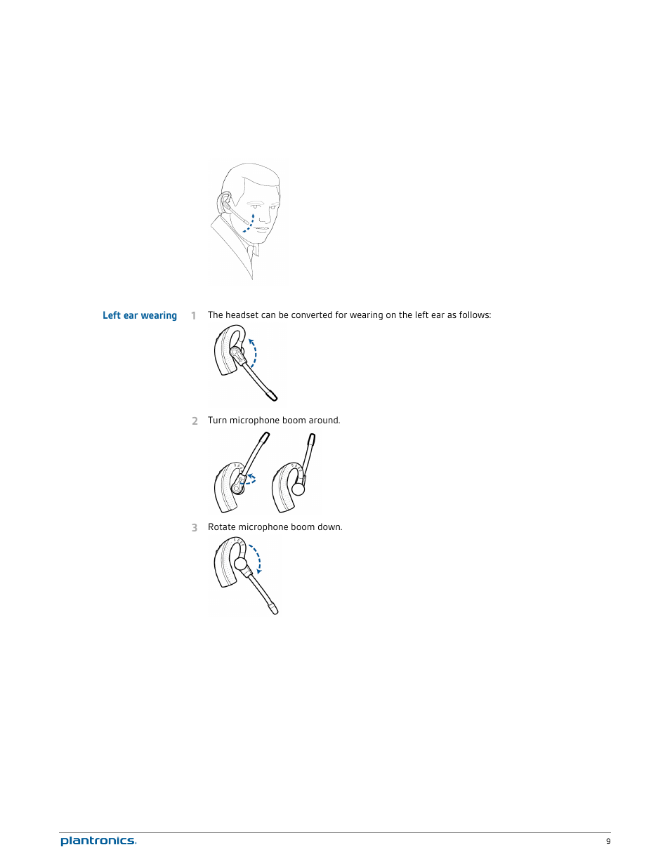 Left ear wearing | Plantronics Savi W730 User Manual | Page 9 / 36