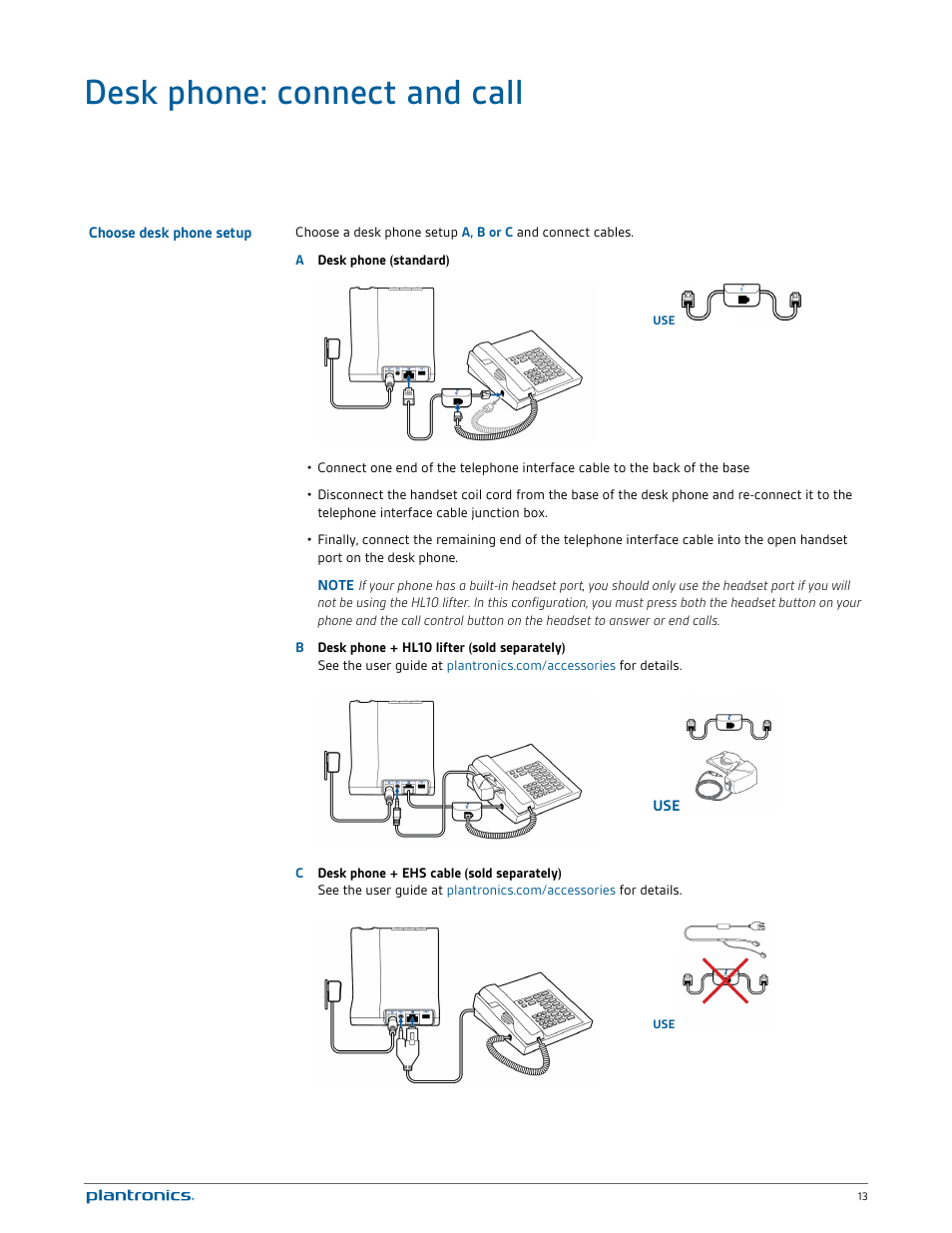 Desk phone: connect and call, Choose desk phone setup | Plantronics Savi W740 User Manual | Page 13 / 38