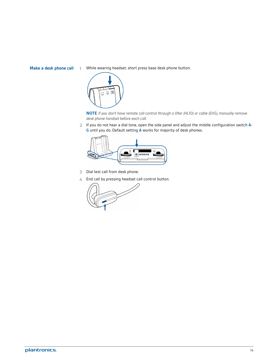 Make a desk phone call | Plantronics Savi W740 User Manual | Page 14 / 38