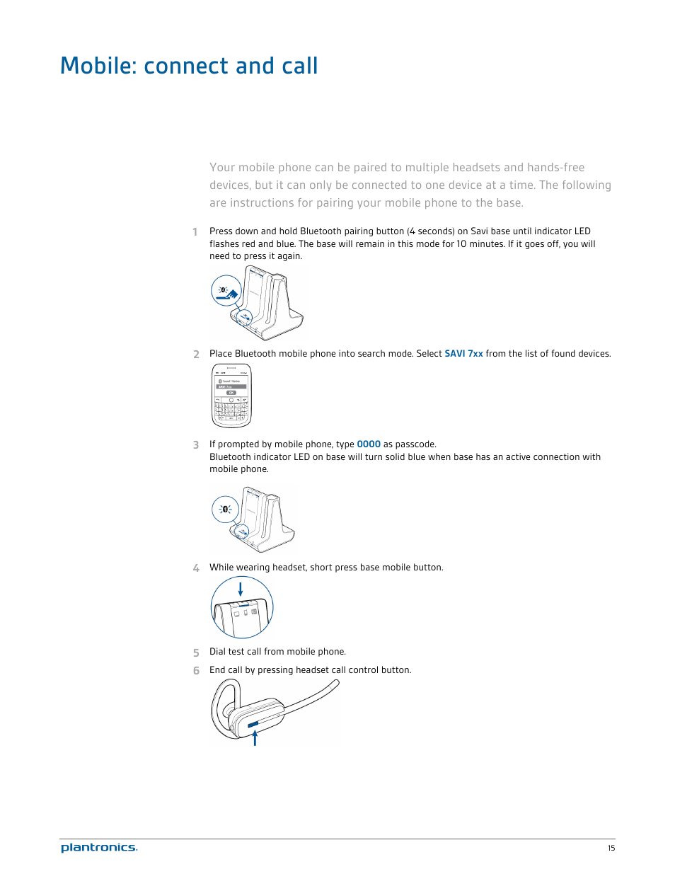 Mobile: connect and call | Plantronics Savi W740 User Manual | Page 15 / 38