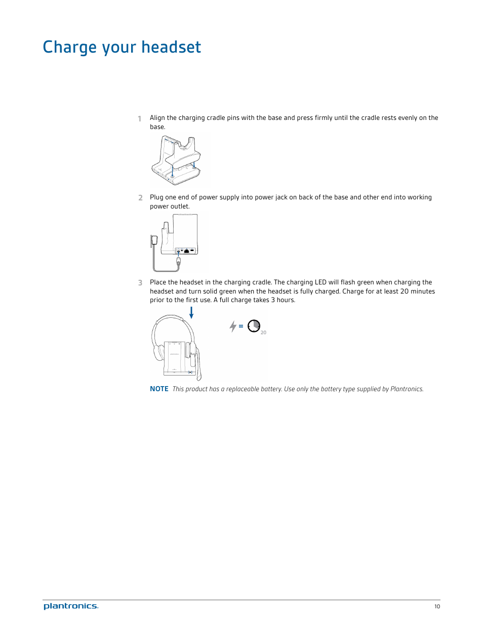 Charge your headset | Plantronics Savi W720 User Manual | Page 10 / 36