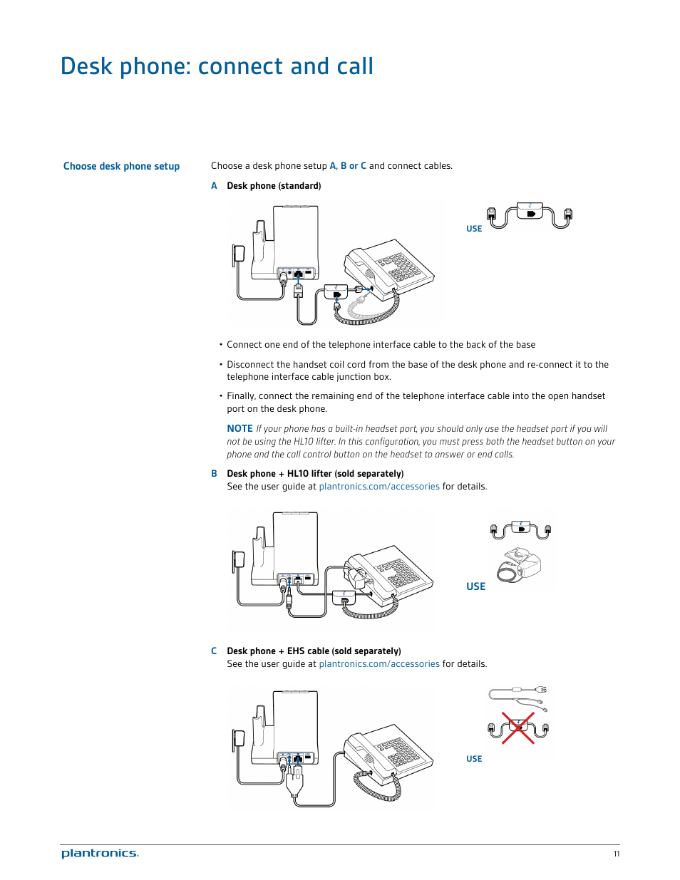 Desk phone: connect and call, Choose desk phone setup | Plantronics Savi W720 User Manual | Page 11 / 36