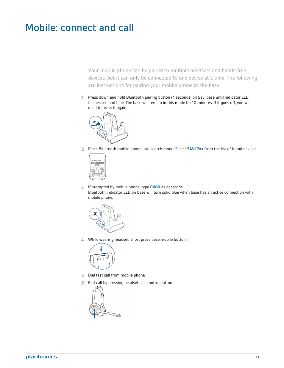 Mobile: connect and call | Plantronics Savi W720 User Manual | Page 13 / 36