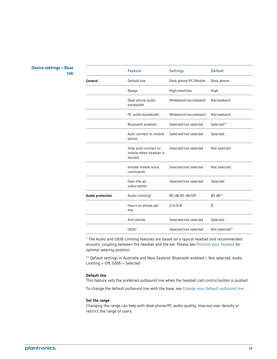 Device settings > base tab | Plantronics Savi W720 User Manual | Page 26 / 36