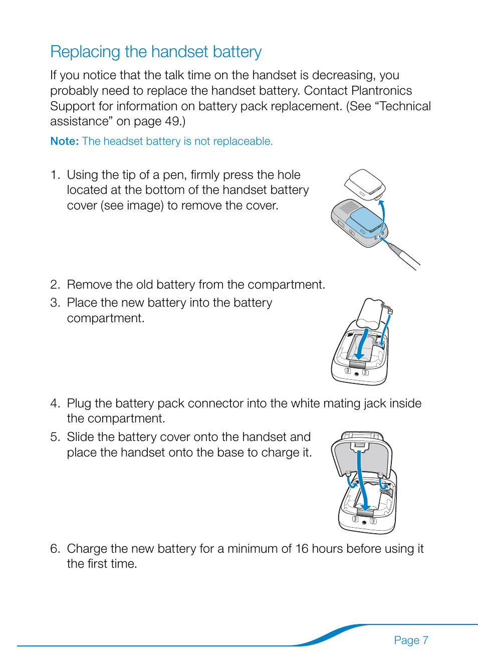 Replacing the handset battery | Plantronics Calisto Pro Series User Manual | Page 13 / 60