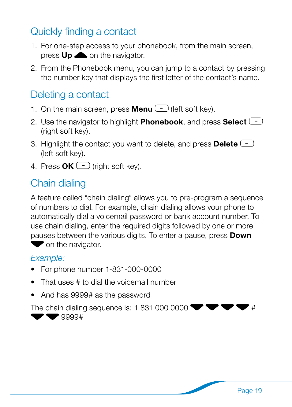 Quickly finding a contact, Deleting a contact chain dialing, Deleting a contact | Chain dialing | Plantronics Calisto Pro Series User Manual | Page 25 / 60