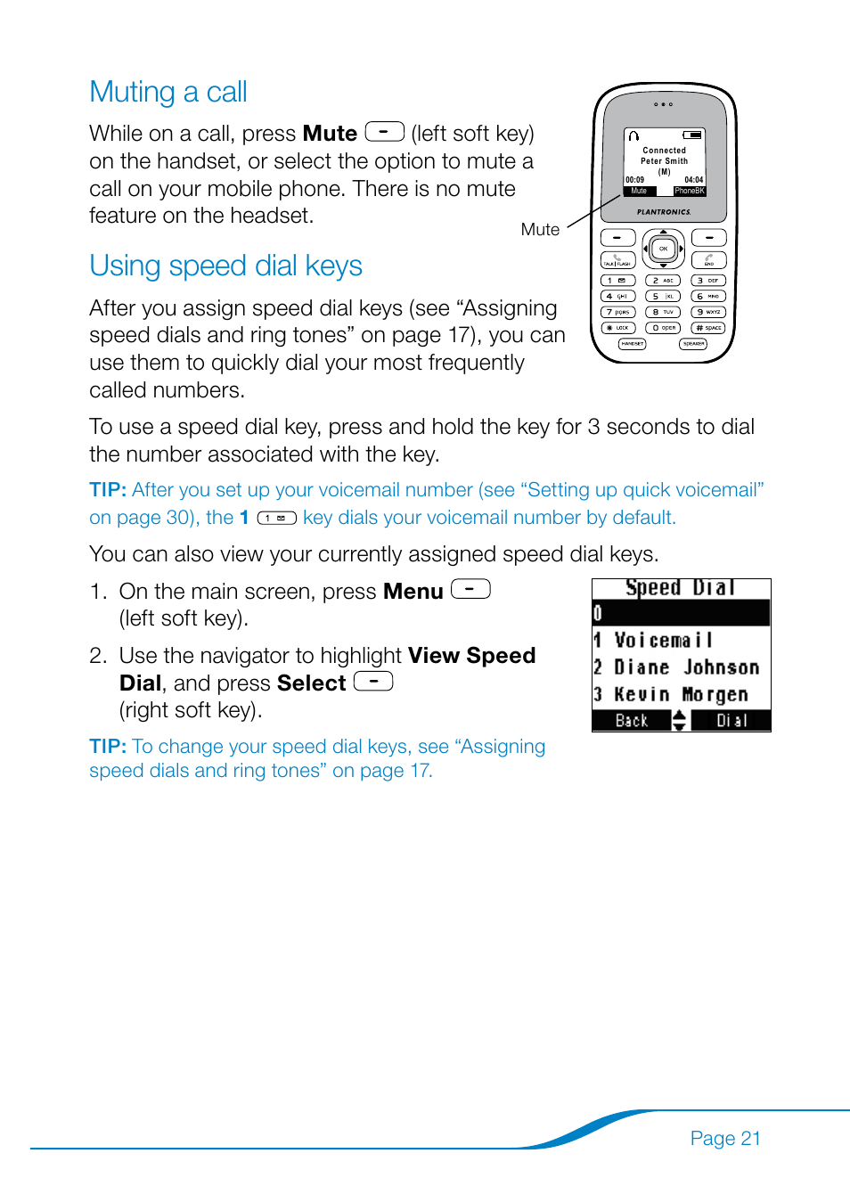 Muting a call, Using speed dial keys | Plantronics Calisto Pro Series User Manual | Page 27 / 60
