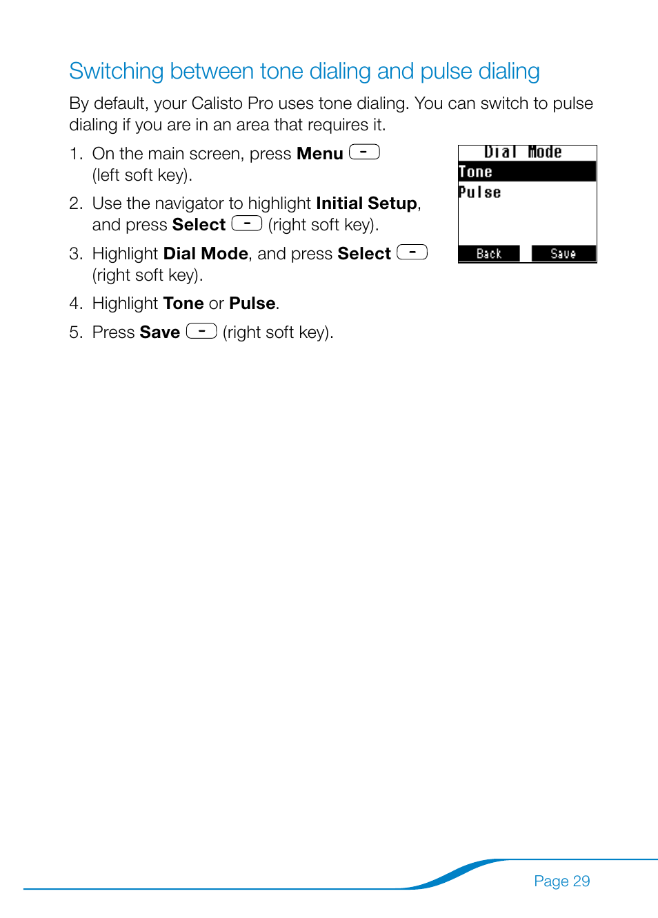 Switching between tone dialing and pulse dialing | Plantronics Calisto Pro Series User Manual | Page 35 / 60
