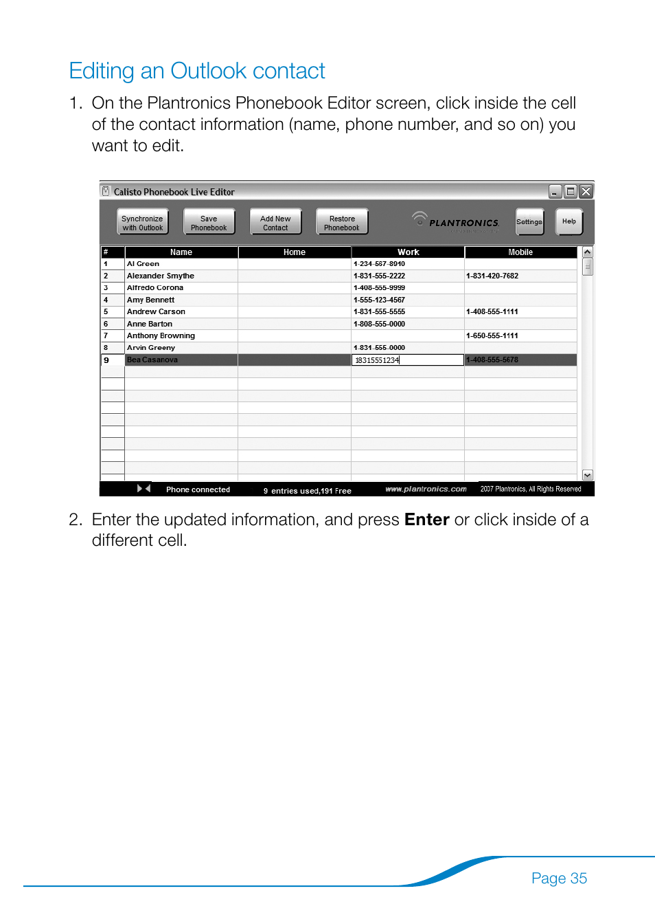 Editing an outlook contact | Plantronics Calisto Pro Series User Manual | Page 41 / 60