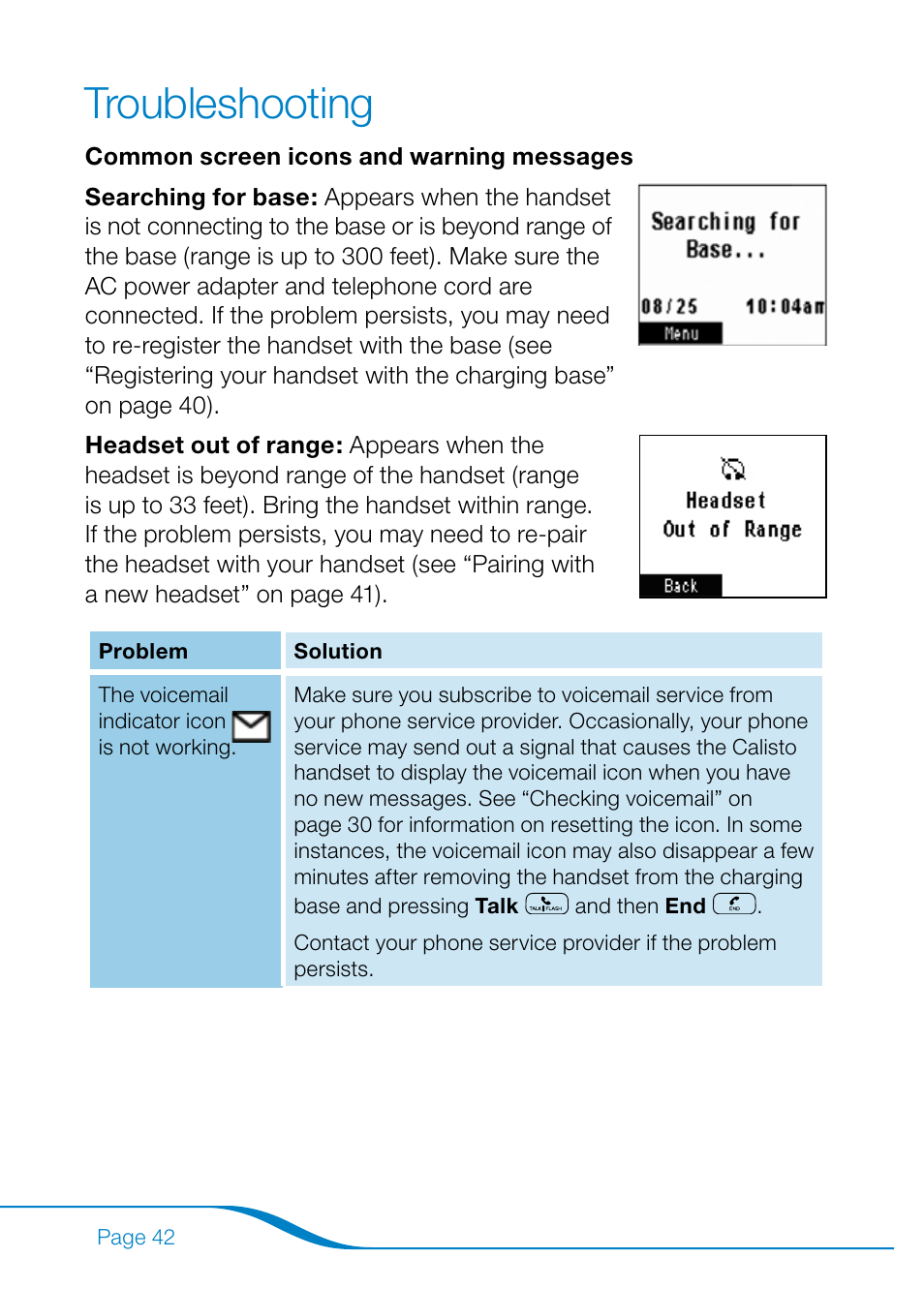 Troubleshooting | Plantronics Calisto Pro Series User Manual | Page 48 / 60