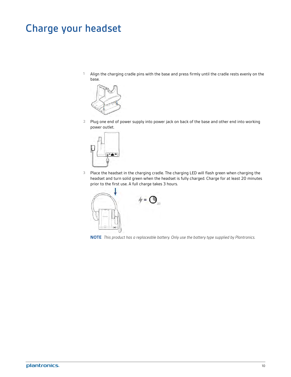 Charge your headset | Plantronics Savi 720-M User Manual | Page 10 / 35