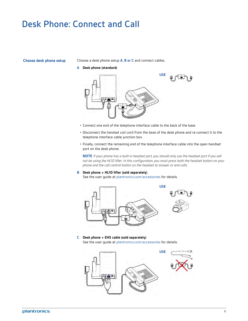 Desk phone: connect and call, Choose desk phone setup | Plantronics Savi 720-M User Manual | Page 11 / 35