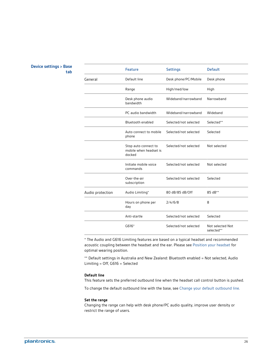 Device settings > base tab | Plantronics Savi 720-M User Manual | Page 26 / 35