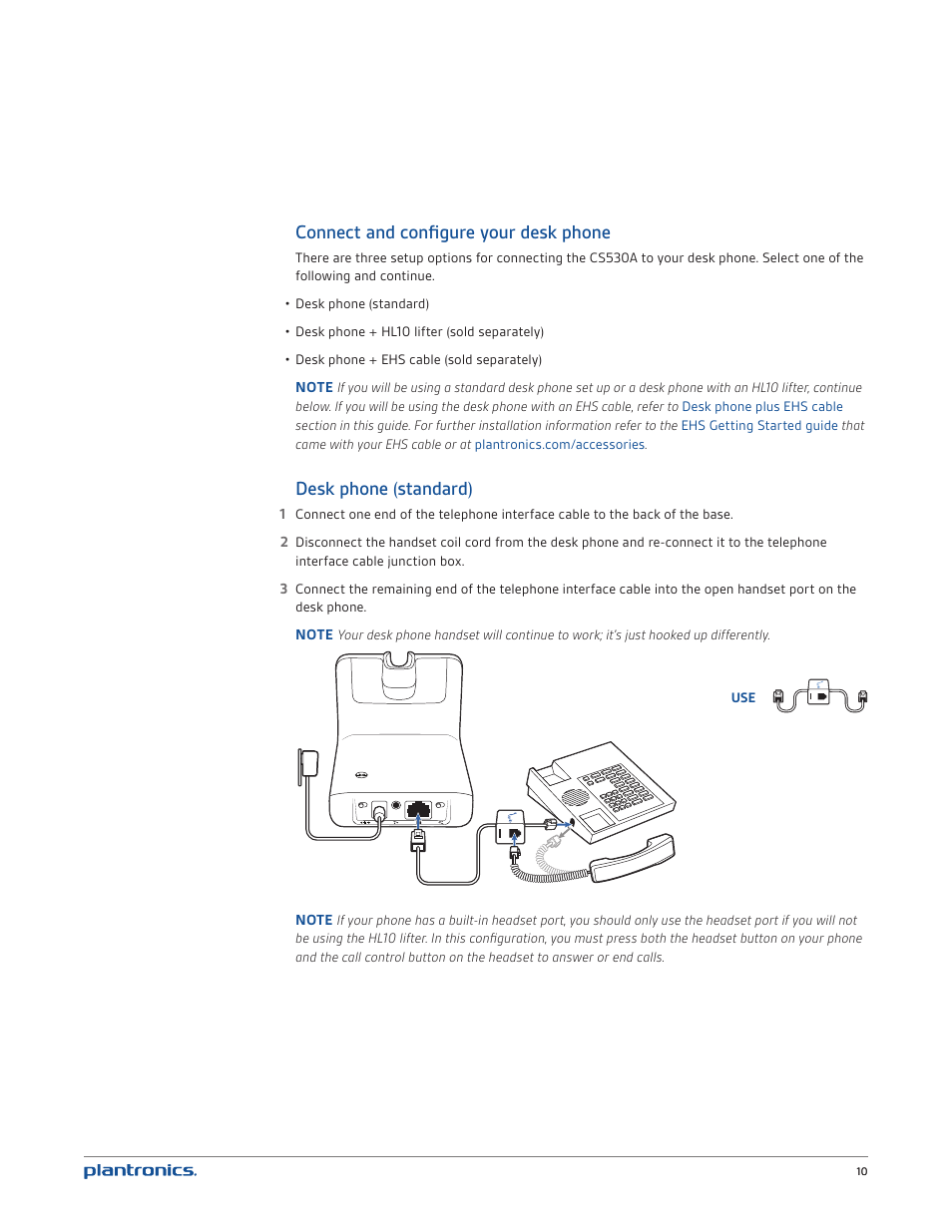 Connect and configure your desk phone, Desk phone (standard) | Plantronics CS530 User Manual | Page 10 / 22