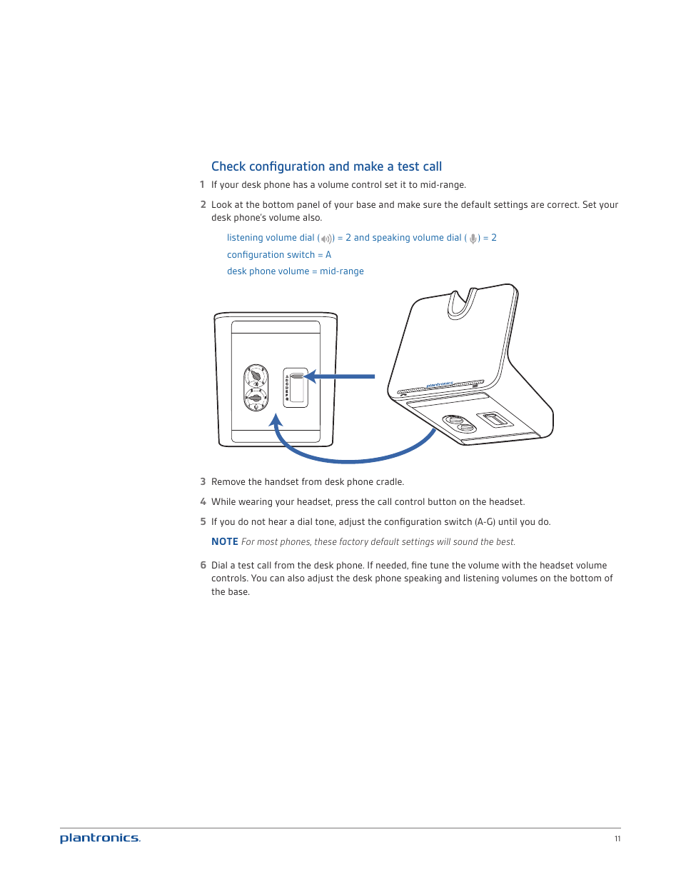 Check configuration and make a test call | Plantronics CS530 User Manual | Page 11 / 22