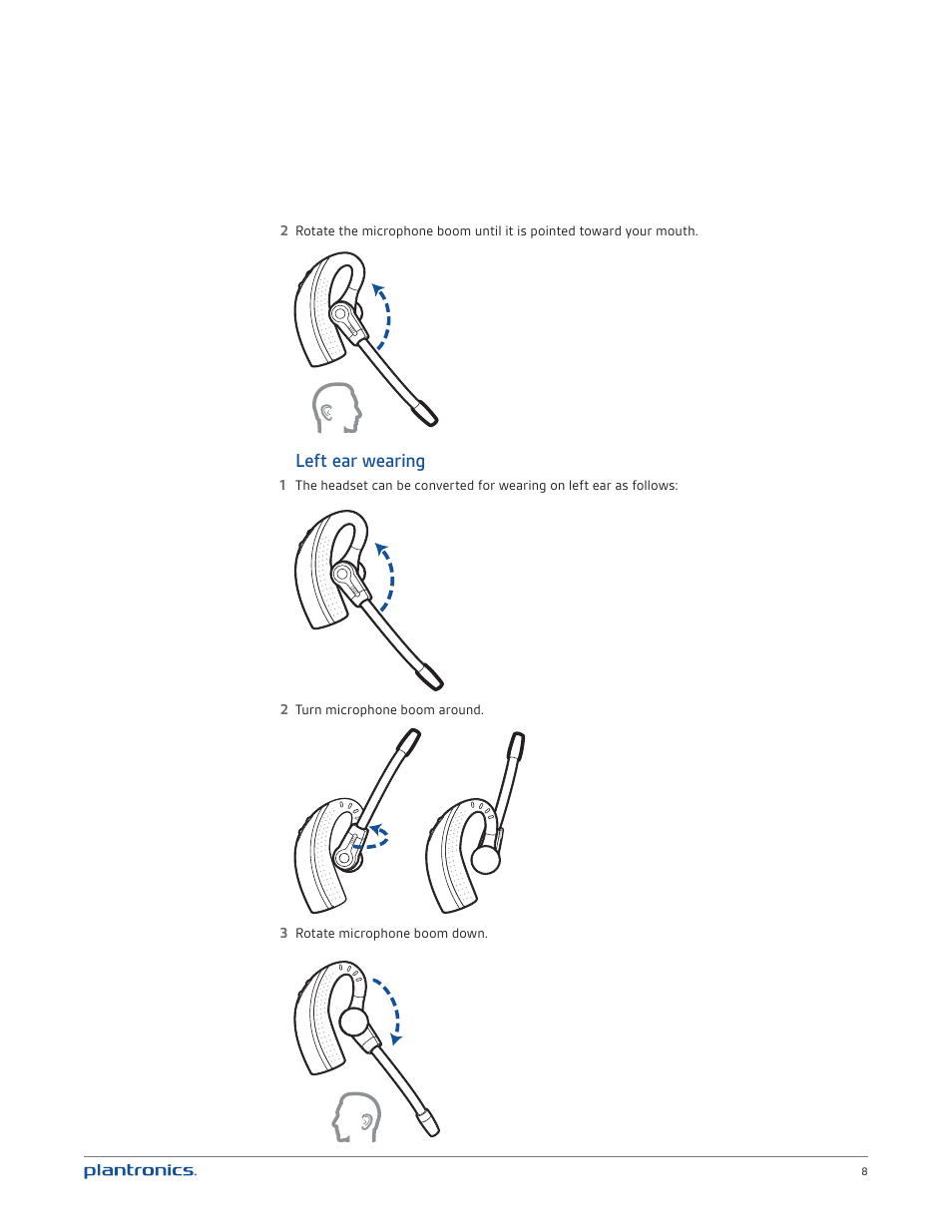 Left ear wearing | Plantronics CS530 User Manual | Page 8 / 22