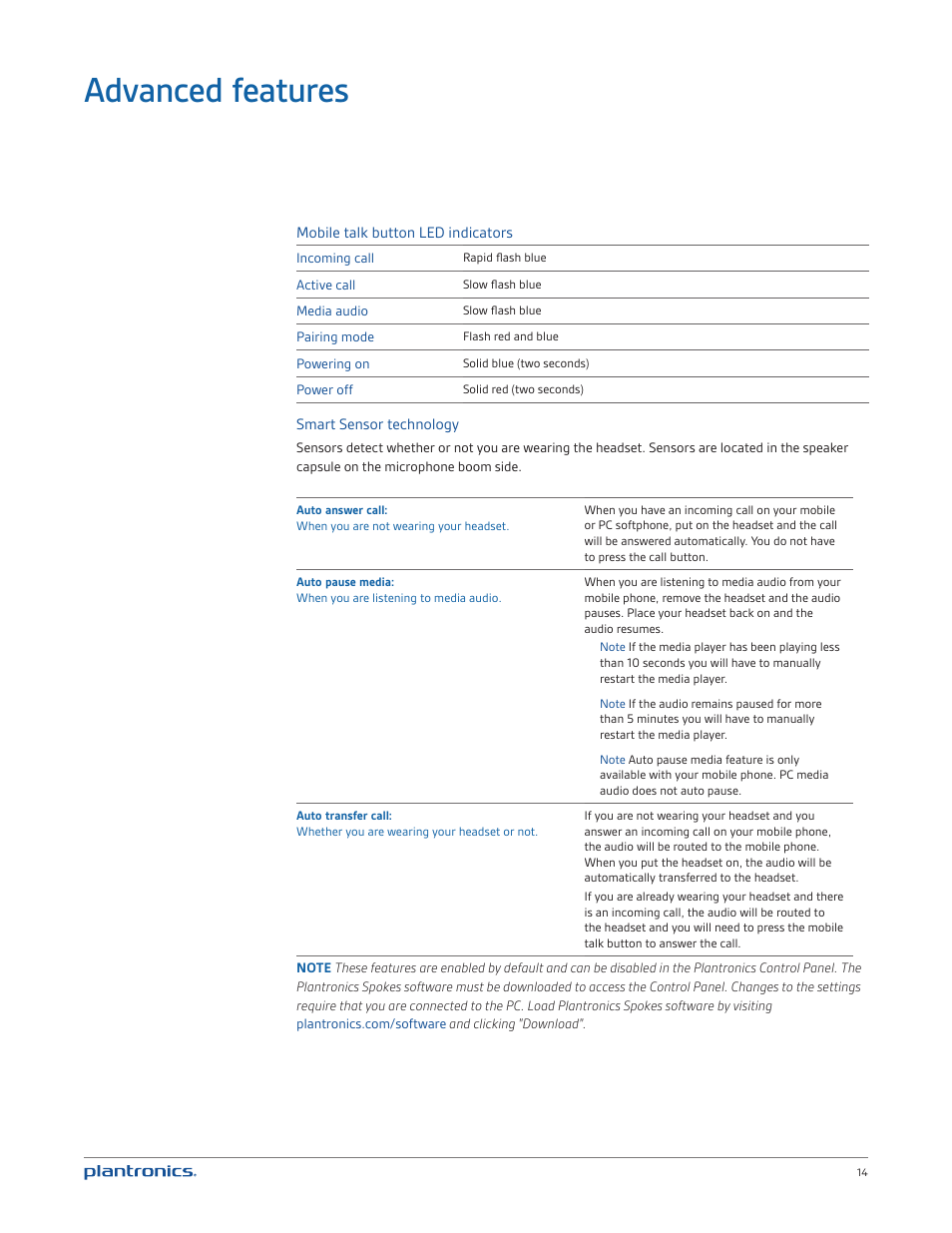 Advanced features | Plantronics Blackwire C720 User Manual | Page 14 / 23