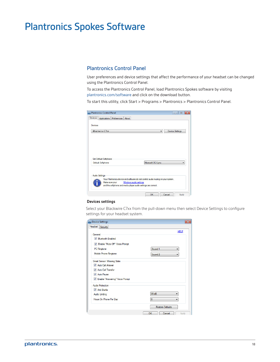 Plantronics spokes software | Plantronics Blackwire C720 User Manual | Page 18 / 23