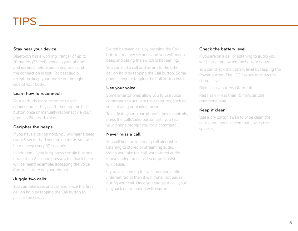 Tips | Plantronics BackBeat GO User Manual | Page 6 / 9