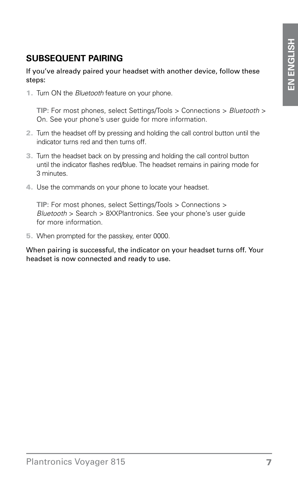 Plantronics Voyager 815 User Manual | Page 7 / 19
