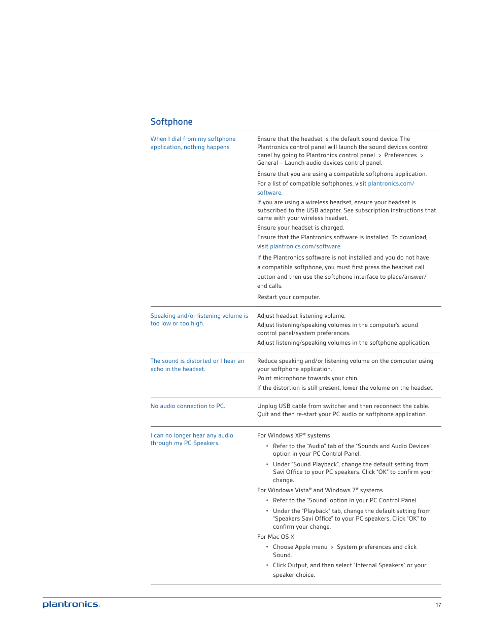 Softphone | Plantronics MDA200 User Manual | Page 17 / 18