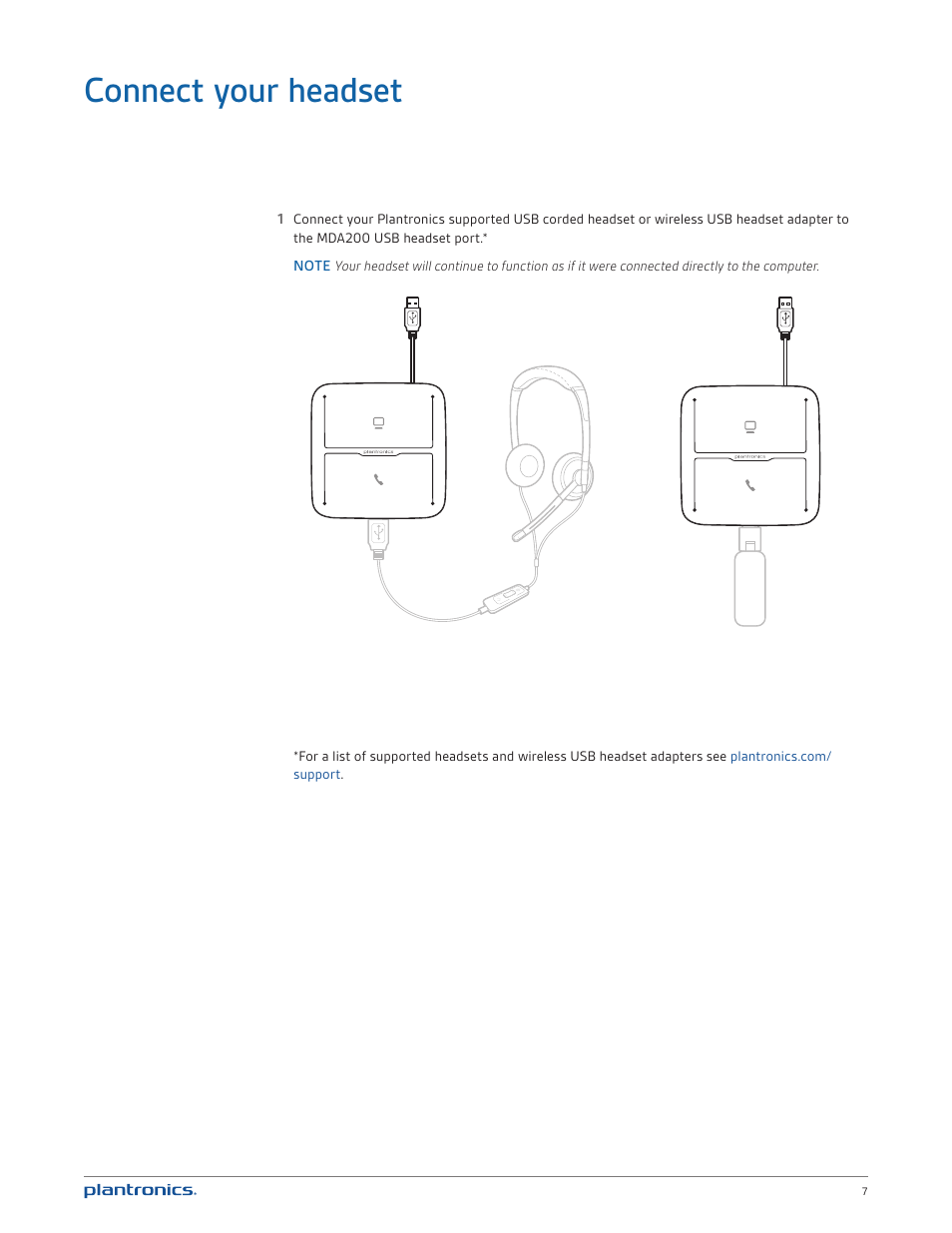Connect your headset | Plantronics MDA200 User Manual | Page 7 / 18