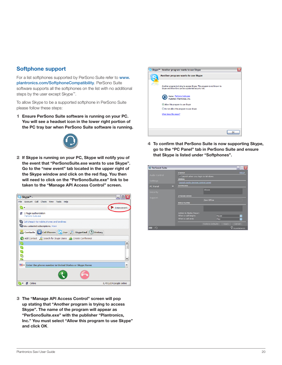 Softphone support | Plantronics Savi Office WO200 User Manual | Page 20 / 28