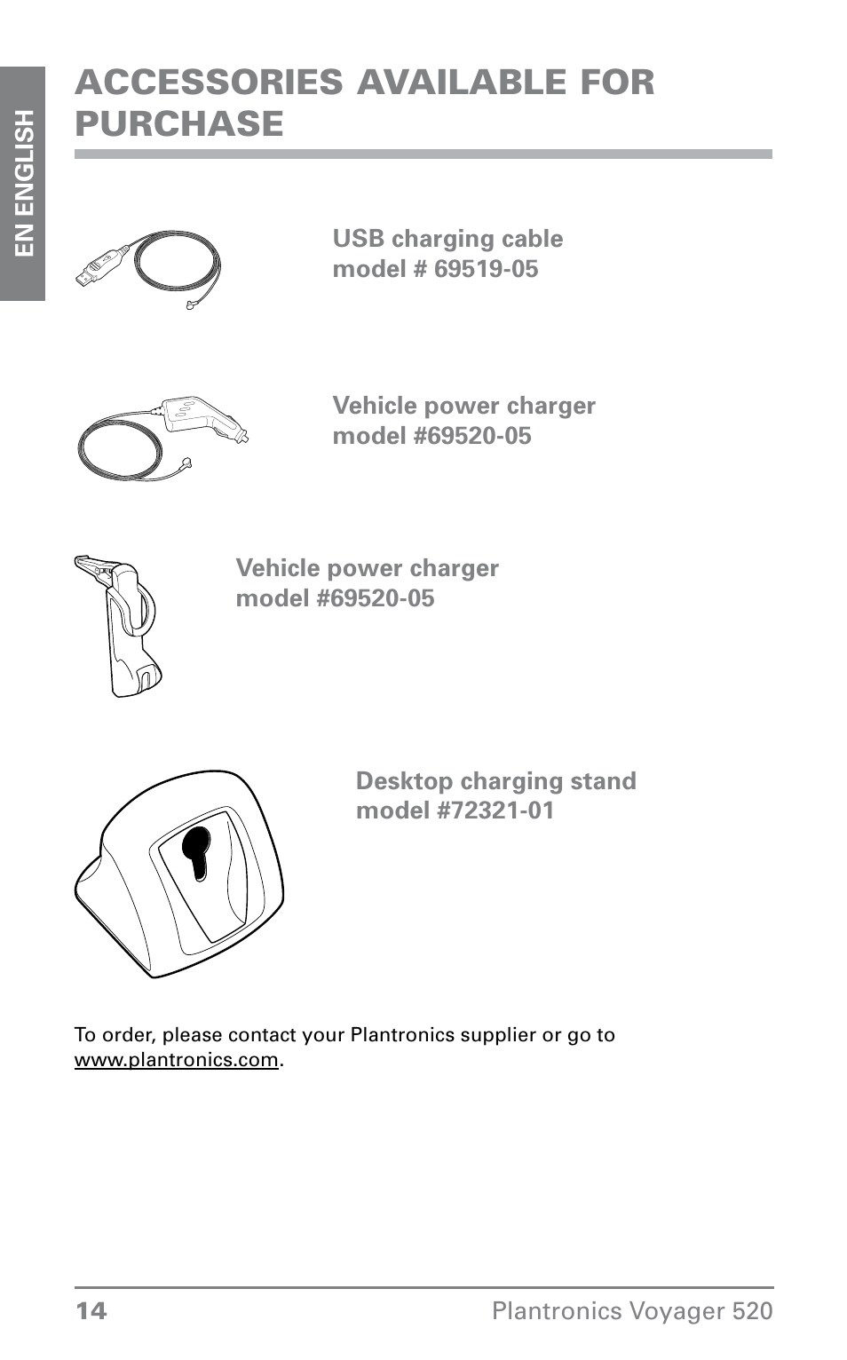 Accessories available for purchase | Plantronics Voyager 520 User Manual | Page 14 / 17