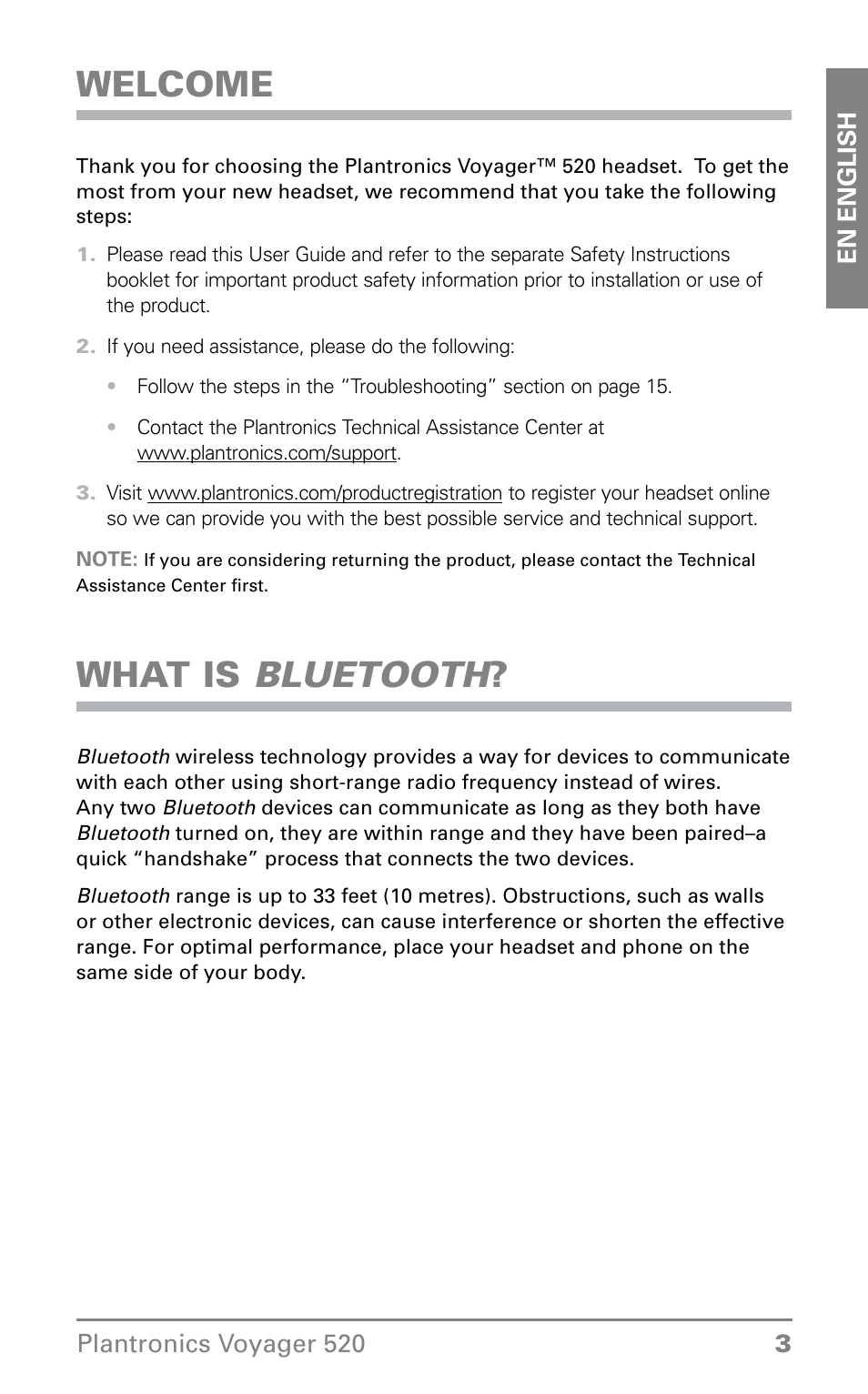 Welcome, What is bluetooth | Plantronics Voyager 520 User Manual | Page 3 / 17