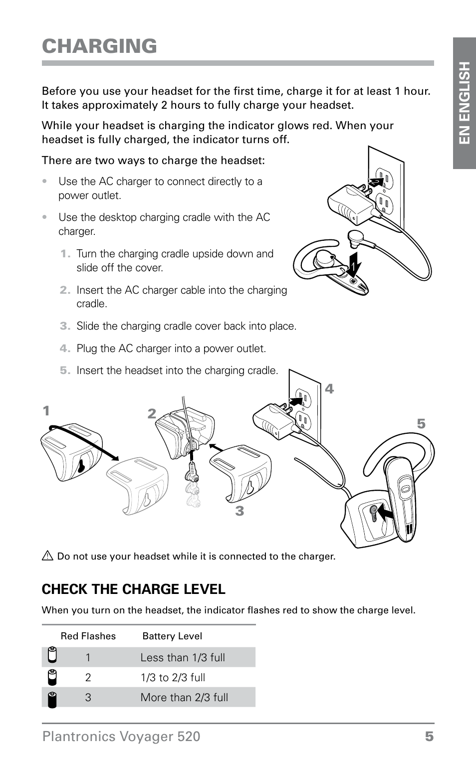 Charging | Plantronics Voyager 520 User Manual | Page 5 / 17
