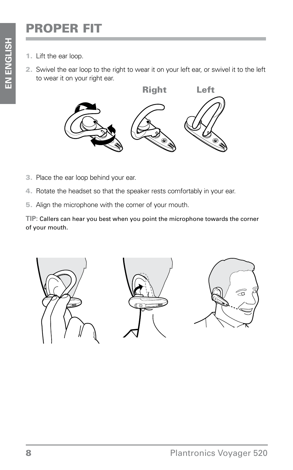 Proper fit | Plantronics Voyager 520 User Manual | Page 8 / 17