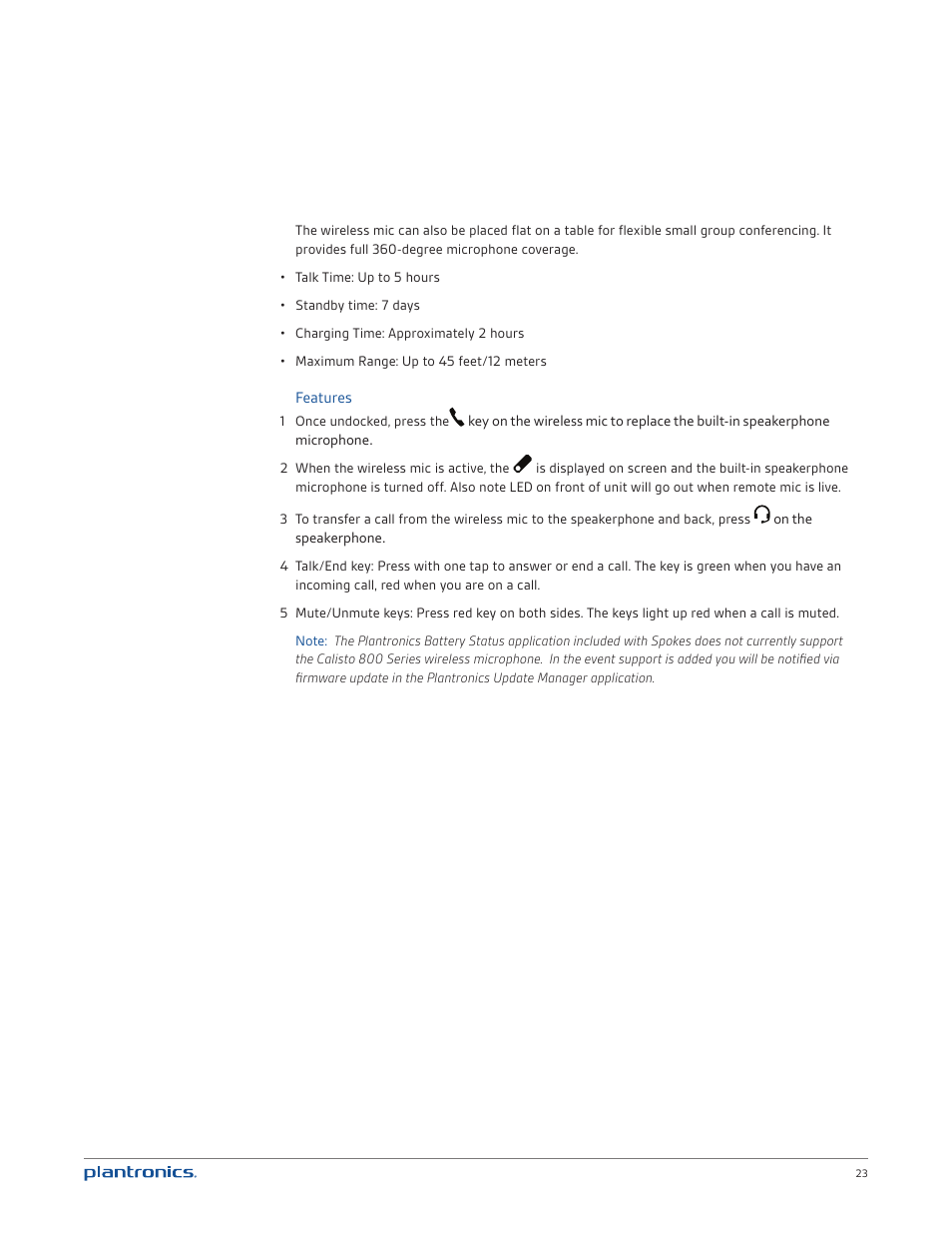 Features | Plantronics Calisto 835 User Manual | Page 23 / 39