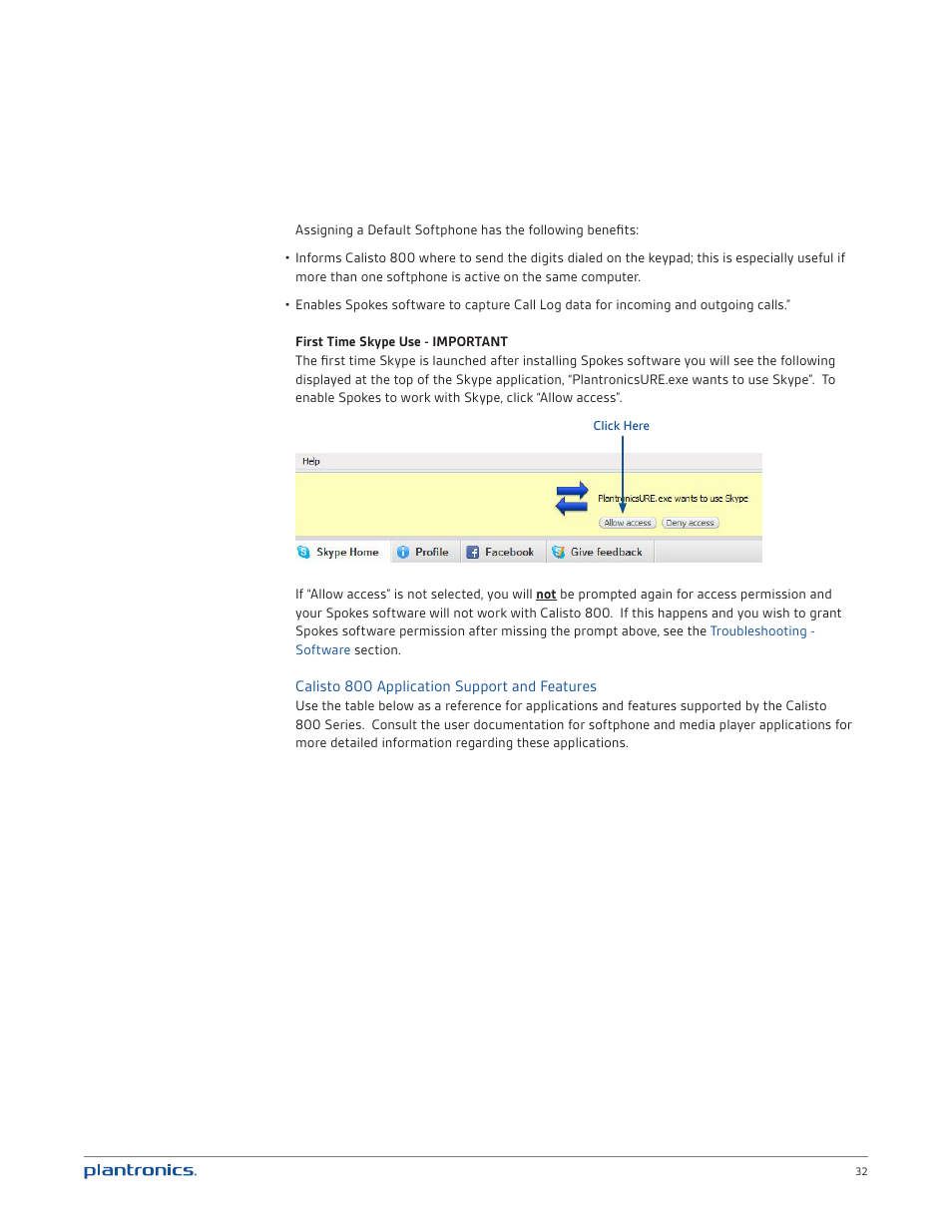 Calisto 800 application support and features | Plantronics Calisto 835 User Manual | Page 32 / 39