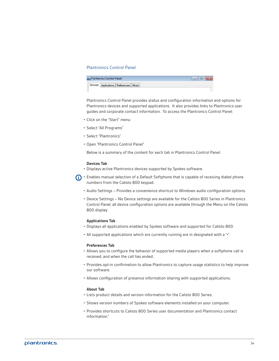 Plantronics control panel | Plantronics Calisto 835 User Manual | Page 34 / 39