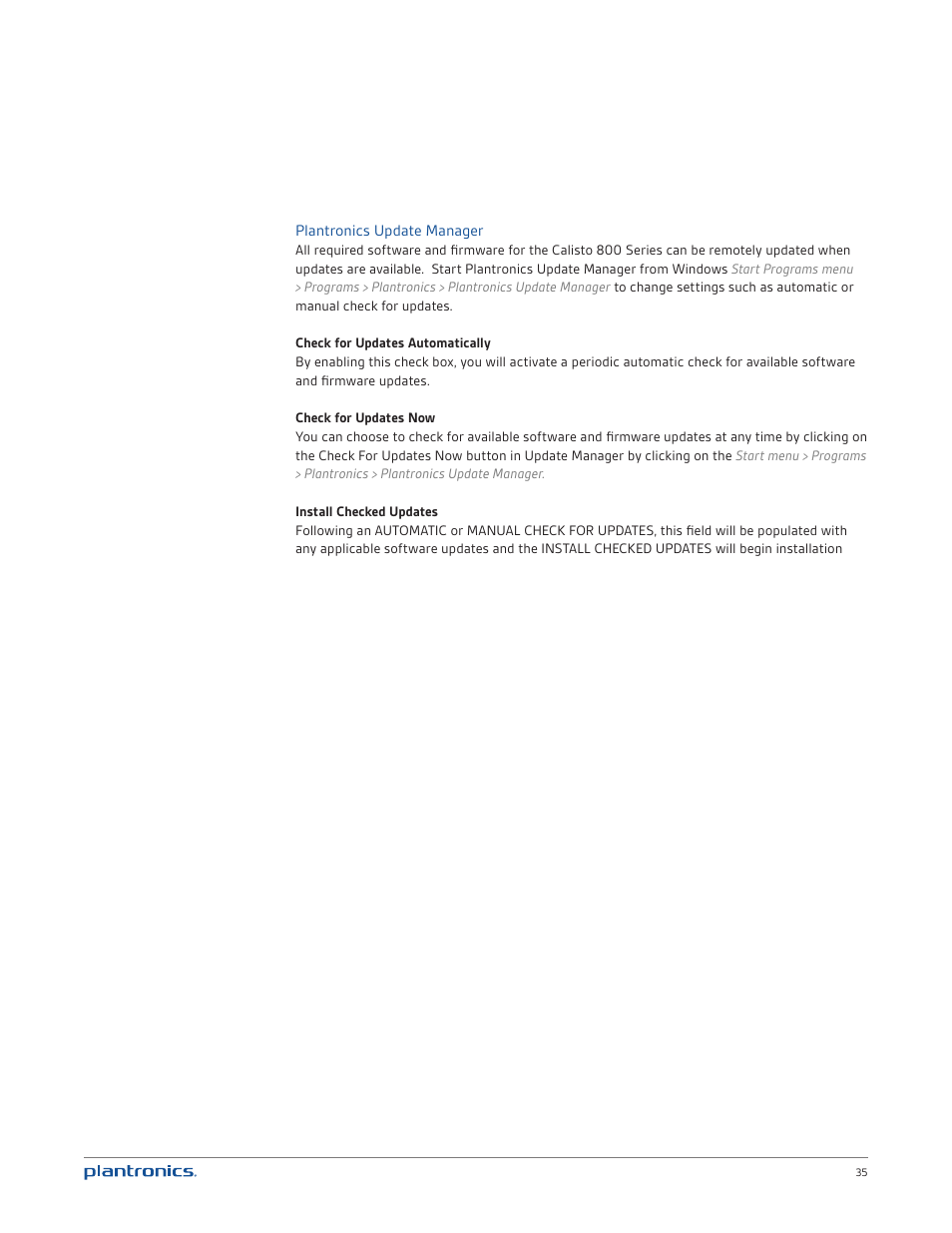 Plantronics update manager | Plantronics Calisto 835 User Manual | Page 35 / 39