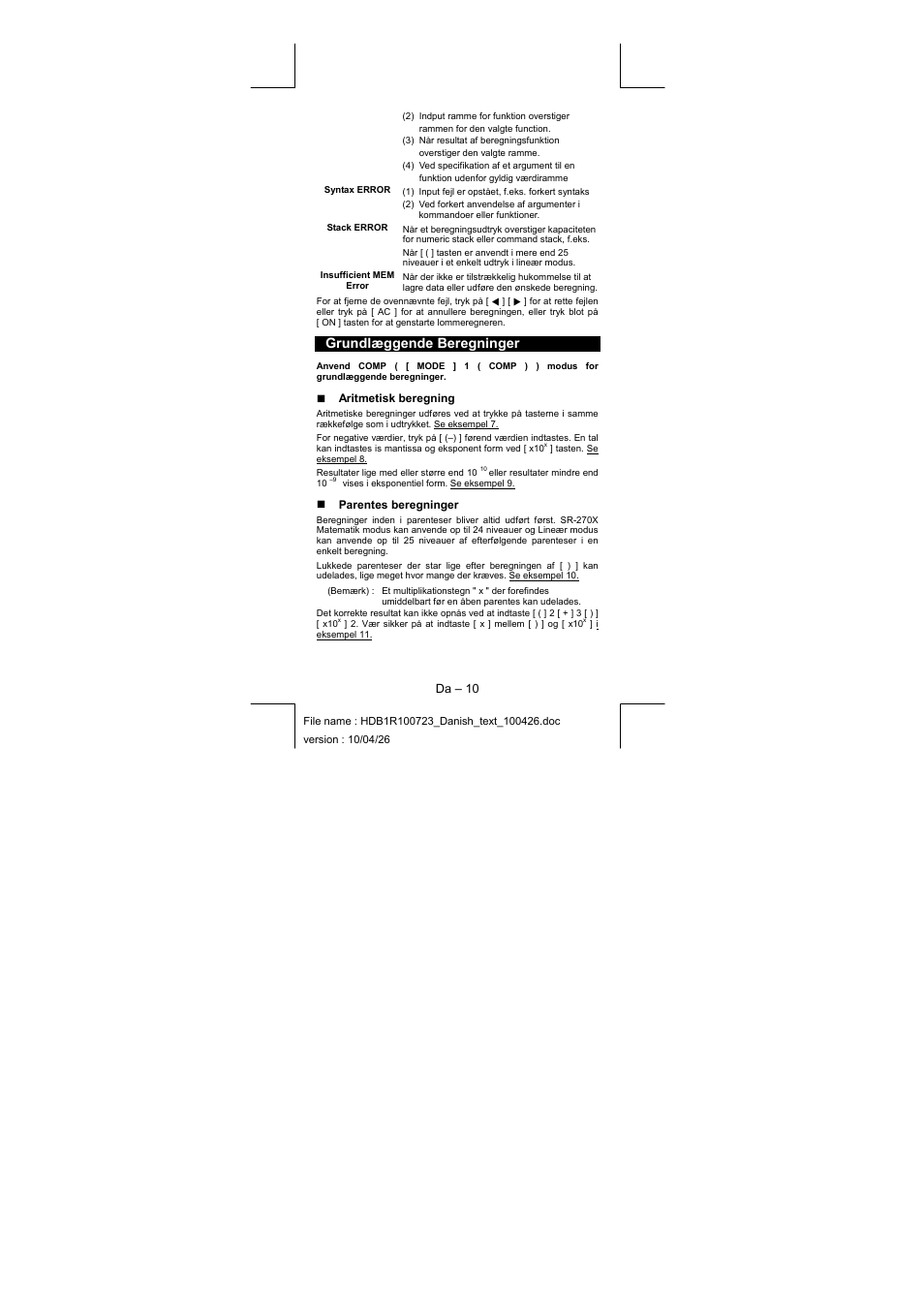 Grundlæggende beregninger | CITIZEN SR-270XPU User Manual | Page 12 / 125