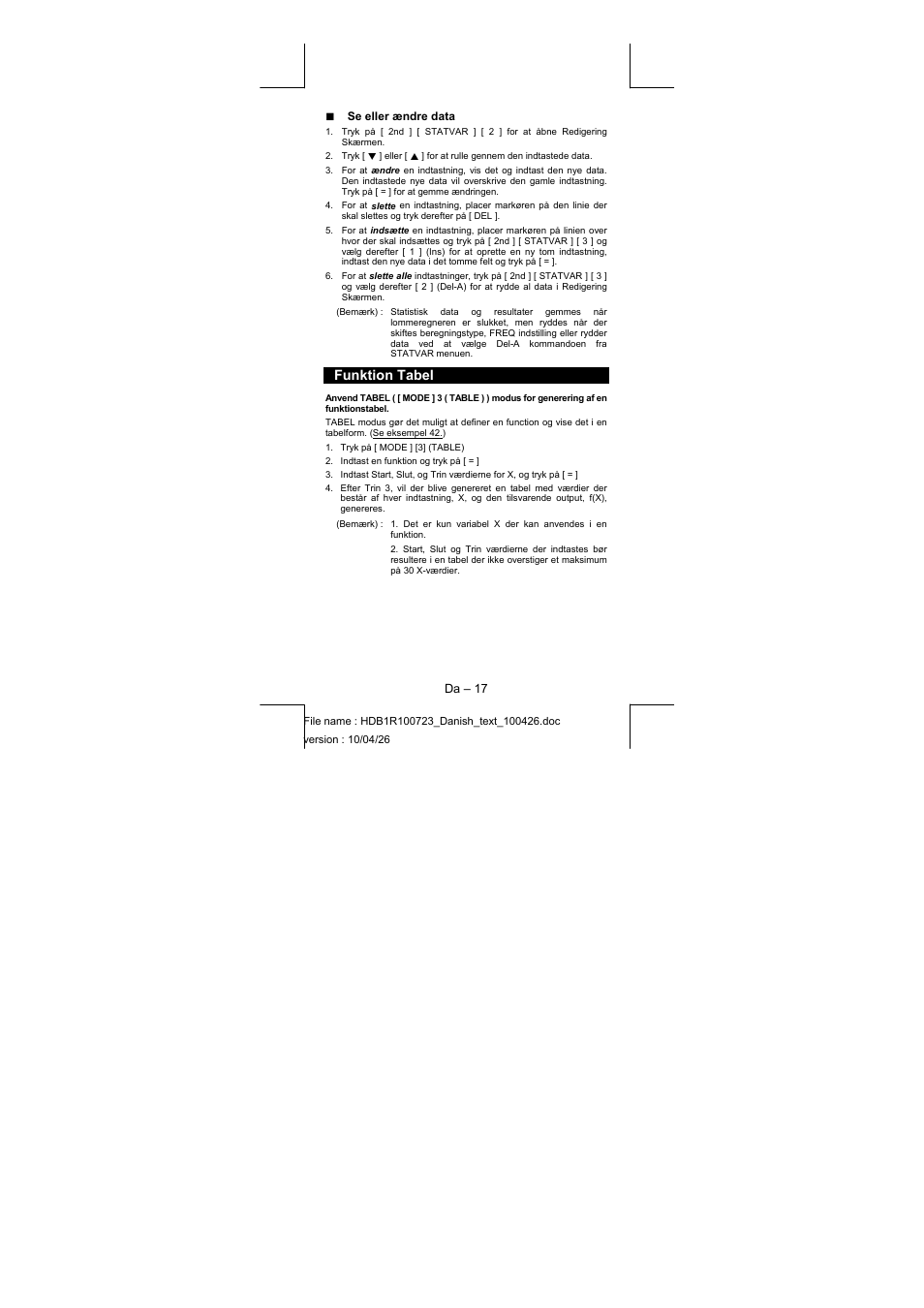 Funktion tabel | CITIZEN SR-270XPU User Manual | Page 19 / 125