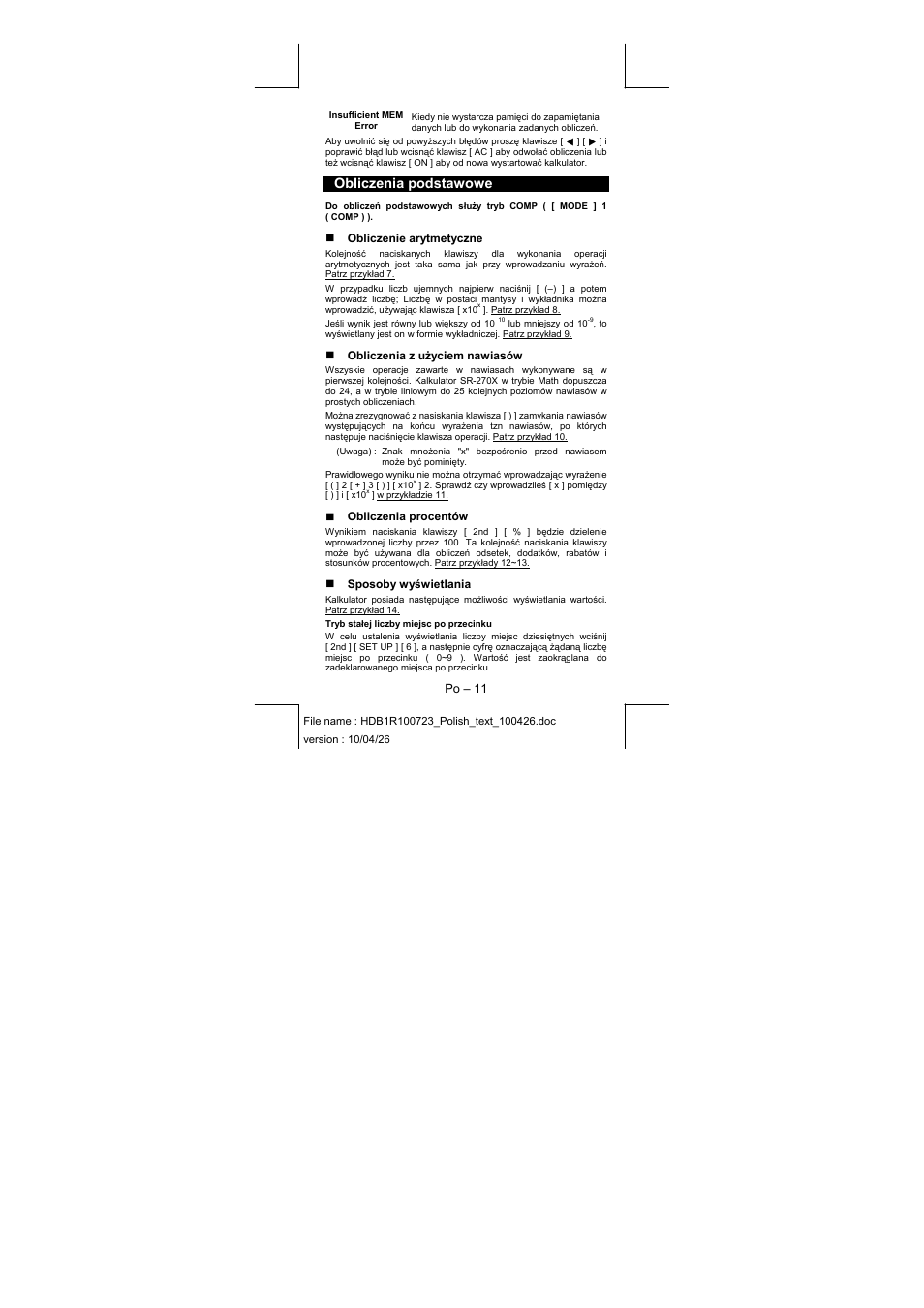 Obliczenia podstawowe | CITIZEN SR-270XPU User Manual | Page 48 / 125
