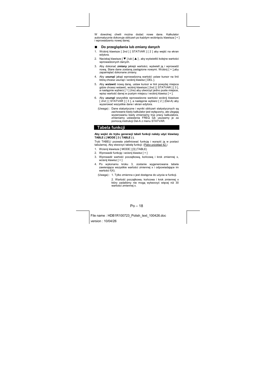 Tabela funkcji | CITIZEN SR-270XPU User Manual | Page 55 / 125