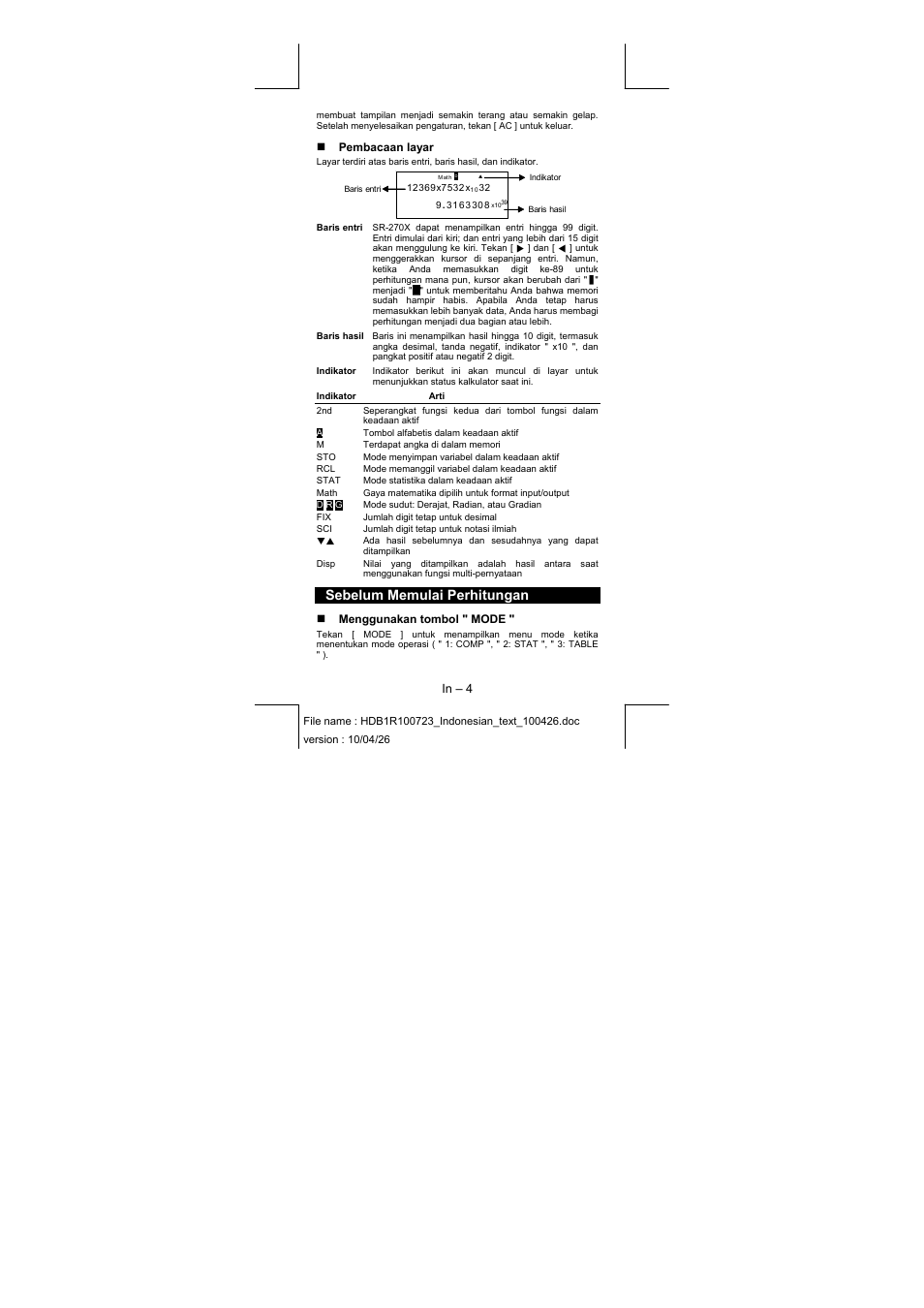 Sebelum memulai perhitungan | CITIZEN SR-270XPU User Manual | Page 74 / 125